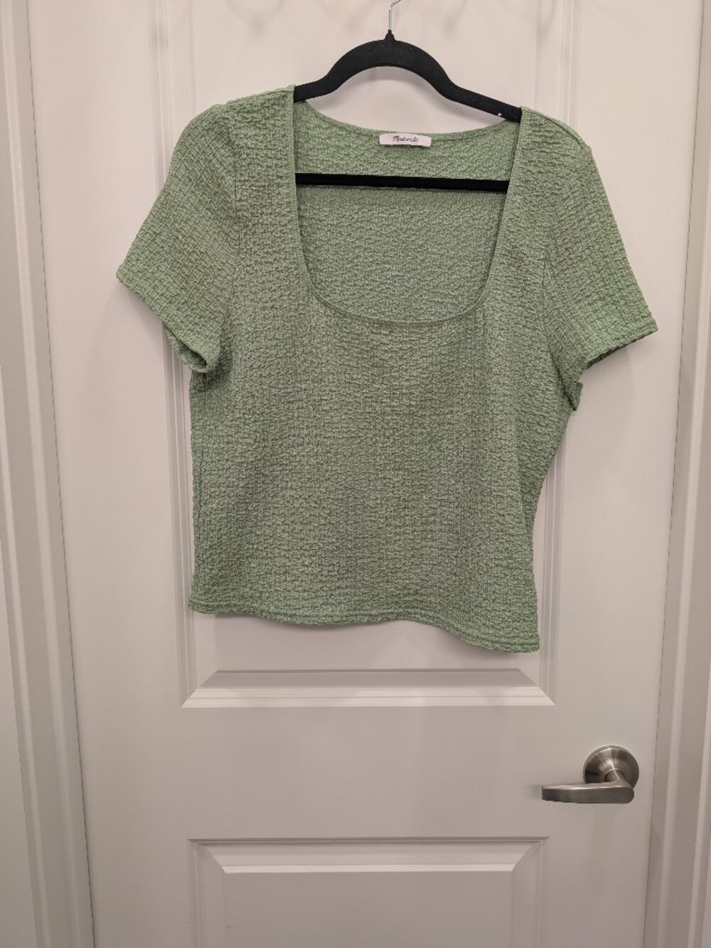 Madewell Women's Sage Green Textured Seersucker Square Neck Short Sleeve Top 2X